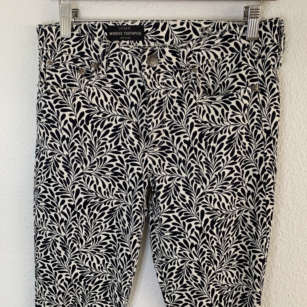 J Crew Midrise Toothpick Pants Black White Floral Print Size 29 - Picture 3 of 8